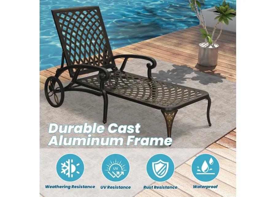 MONDAWE Cast Aluminum Outdoor Adjustable Chaise Lounge with Removable Cushion