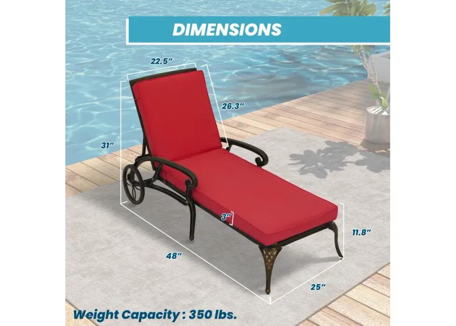 MONDAWE Cast Aluminum Outdoor Adjustable Chaise Lounge with Removable Cushion