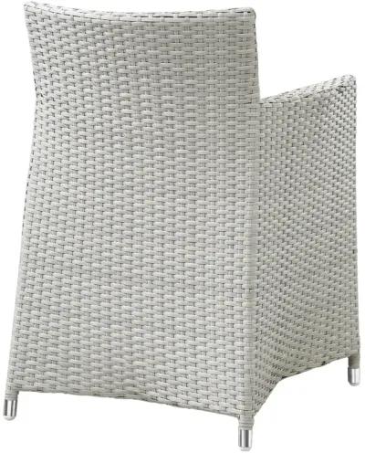 Modway Junction Wicker Rattan Outdoor Patio Two Dining Arm Chairs with Cushions in Gray White