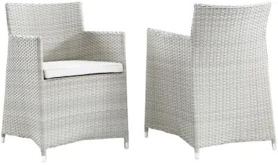 Modway Junction Wicker Rattan Outdoor Patio Two Dining Arm Chairs with Cushions in Gray White