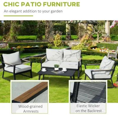 Cream Patio Set: 4-Piece Aluminum Furniture with Loveseat and Table