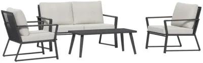 Cream Patio Set: 4-Piece Aluminum Furniture with Loveseat and Table