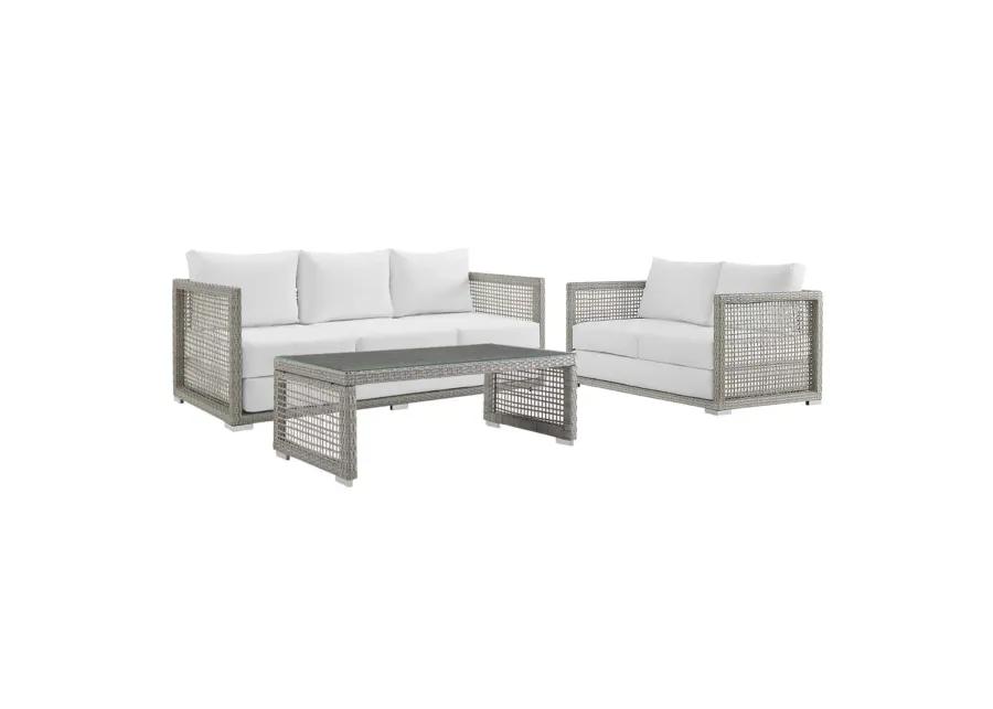 Aura 3 Piece Outdoor Patio Wicker Rattan Set - Gray White