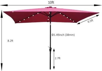 10 X 6.5FT Rectangular Patio Solar LED Lighted Outdoor Umbrellas With Crank And Push Button