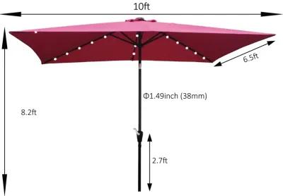 10 X 6.5FT Rectangular Patio Solar LED Lighted Outdoor Umbrellas With Crank And Push Button