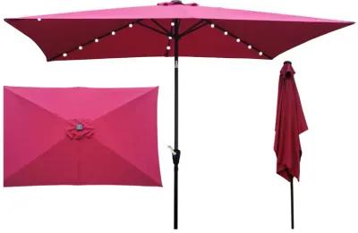 10 X 6.5FT Rectangular Patio Solar LED Lighted Outdoor Umbrellas With Crank And Push Button