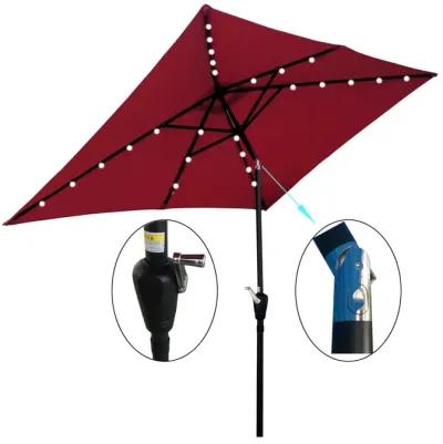 10 X 6.5FT Rectangular Patio Solar LED Lighted Outdoor Umbrellas With Crank And Push Button