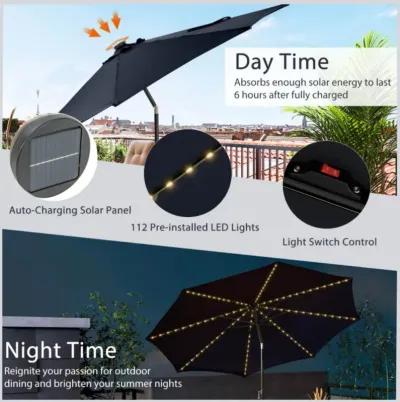 Hivvago 10 Feet Patio Umbrella with 112 Solar Lights and Crank Handle