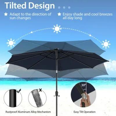 Hivvago 10 Feet Patio Umbrella with 112 Solar Lights and Crank Handle