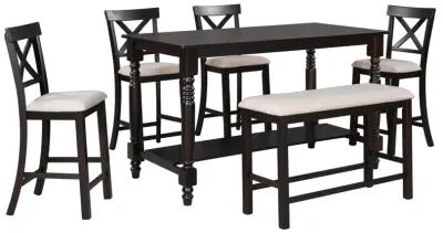 Merax 6-Piece Counter Height Dining Table Set Table with Shelf 4 Chairs and Bench for Dining Room