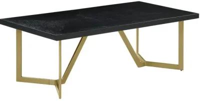 Black wood top coffee table w/ gold color iron legs