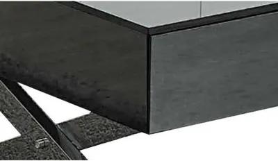 Tika 51 Inch 2 Drawer Coffee Table, Mirrored Glass Top, Cross Legs, Black - Benzara