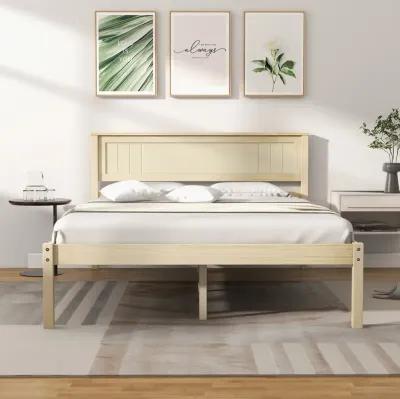 Wooden Bed Frame with Headboard and Slat Support