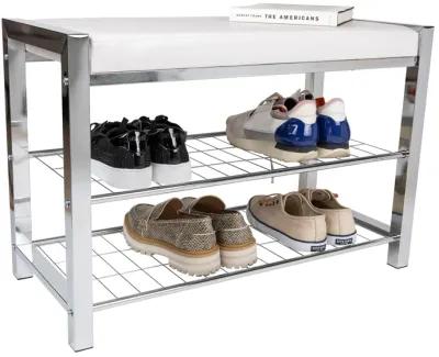 Leatherette Storage Entryway Bench and Shoe Rack with Metal Frame