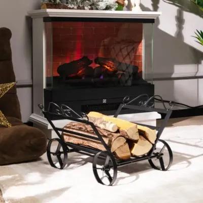 Firewood Rack Decorative Rustproof Steel Fireplace Log Holder with Wheels