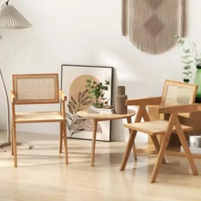 Hivvago Set of 2 Rattan Accent Chairs with Natural Bamboo Frame-Natural