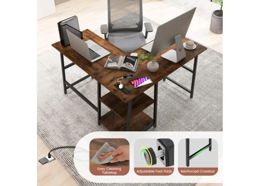 Hivvago L Shaped Corner Computer Desk with Storage Shelves