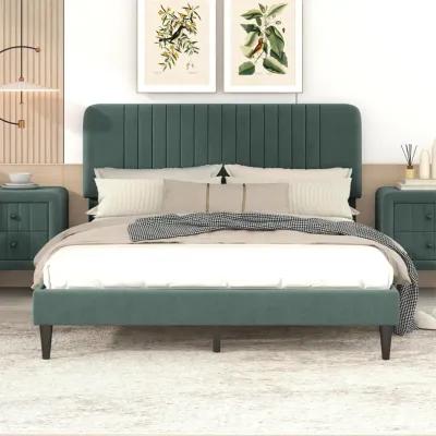 Merax Upholstered Platform Bed,No Box Spring Needed, Velvet Fabric