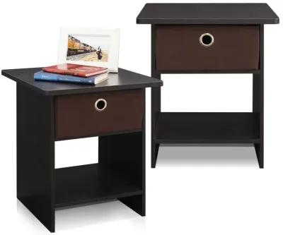 Furinno 2-10004EX End Table/ Night Stand Storage Shelf with Bin Drawer, Espresso/Brown, Set of two