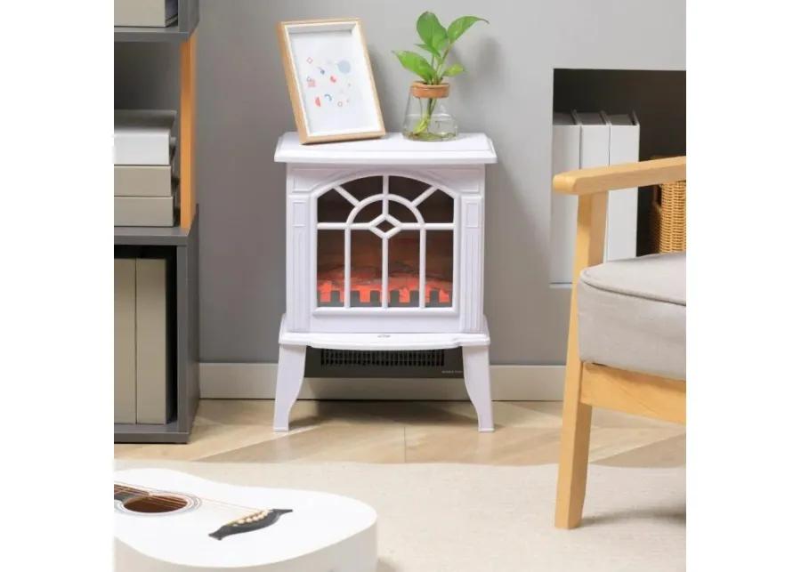 White Electric Fireplace Heater with Realistic Log Flame LED