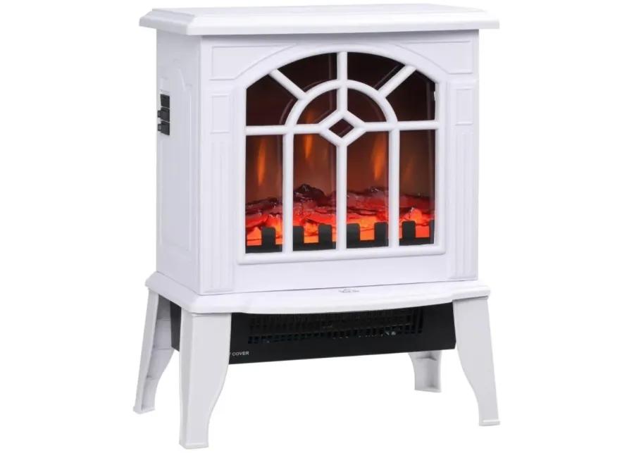 White Electric Fireplace Heater with Realistic Log Flame LED