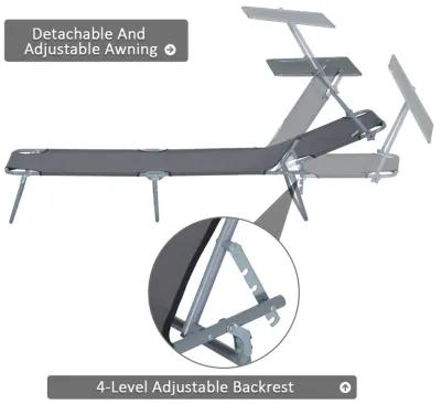 Outsunny Outdoor Lounge Chair, Adjustable Folding Chaise Lounge, Tanning Chair with Sun Shade for Beach, Camping, Hiking, Backyard, Gray