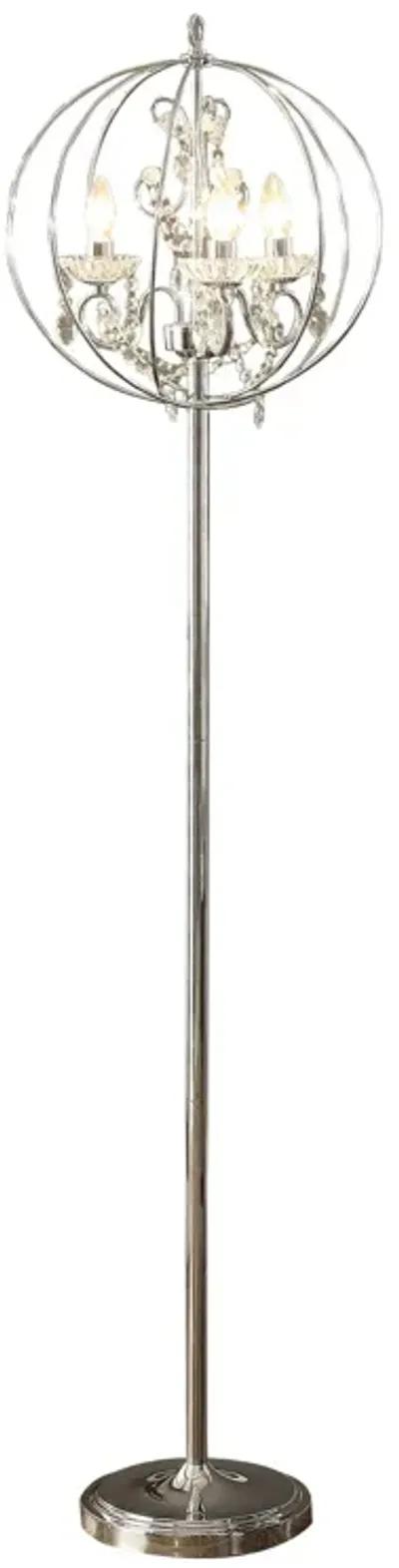 Shine 61 Inch Floor Lamp, Chandelier Style, Crystal and Metal, Chrome-Benzara