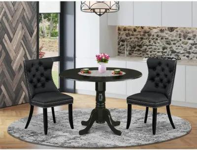 3 Piece Dining Table Set Contains a Round Kitchen Table with Dropleaf