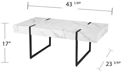 Homezia 43" White Faux Marble And Metal Rectangular Coffee Table