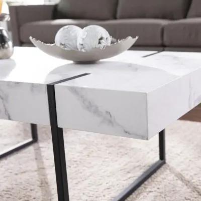 Homezia 43" White Faux Marble And Metal Rectangular Coffee Table