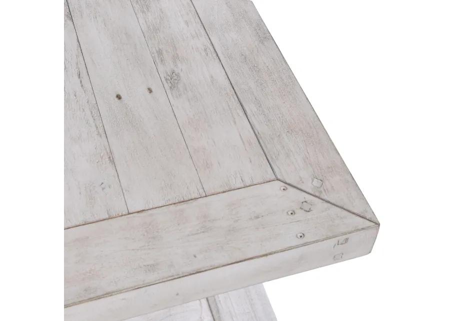 Kai 66 Inch Reclaimed Pine Dining Bench, Turned Pedestals, Antique White-Benzara