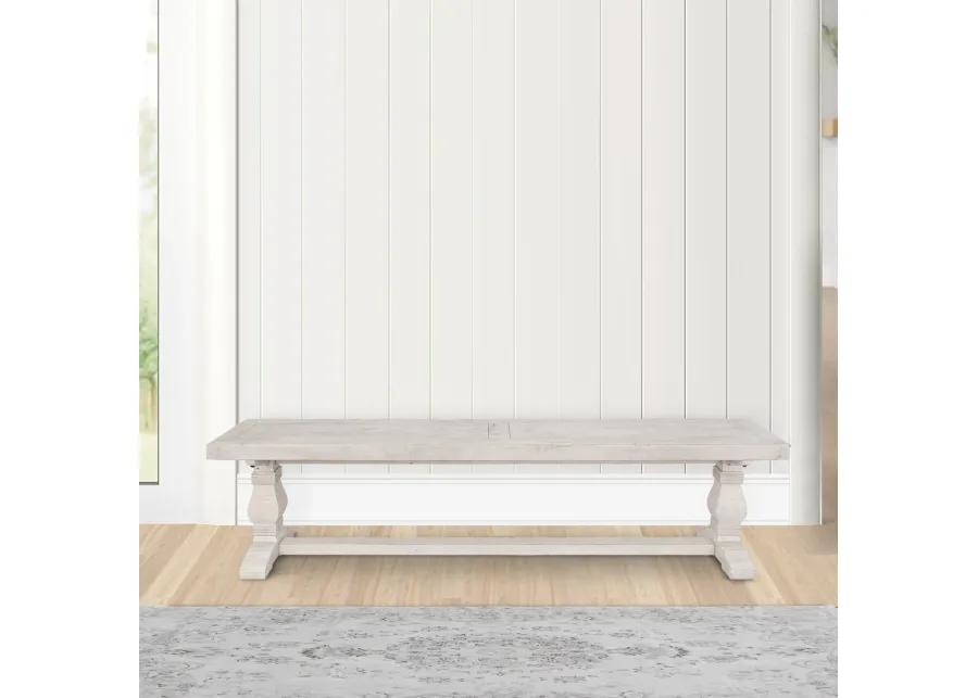 Kai 66 Inch Reclaimed Pine Dining Bench, Turned Pedestals, Antique White-Benzara