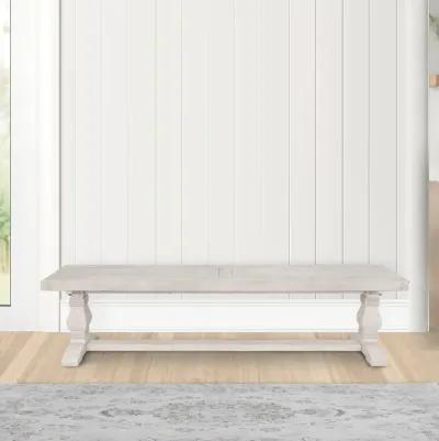 Kai 66 Inch Reclaimed Pine Dining Bench, Turned Pedestals, Antique White-Benzara