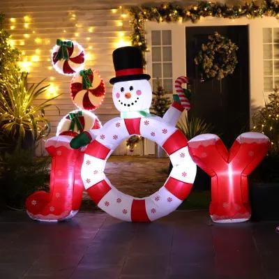 LuxenHome 6.5Ft Long Snowman Joy Inflatable with LED Lights