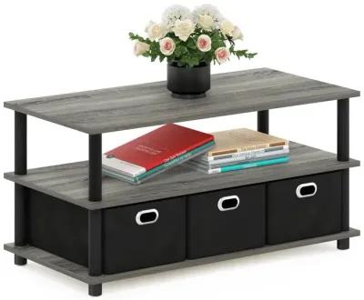 Furinno Frans Turn-N-Tube Coffee Table with Bin Drawers, French Oak/Black/Black