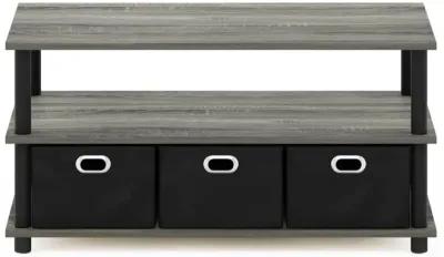 Furinno Frans Turn-N-Tube Coffee Table with Bin Drawers, French Oak/Black/Black