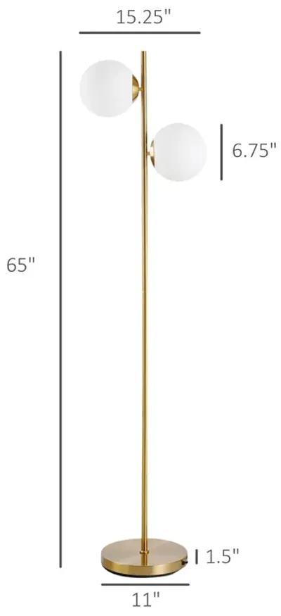 White Modern Illumination: Floor Lamp with 2 Glass Shades