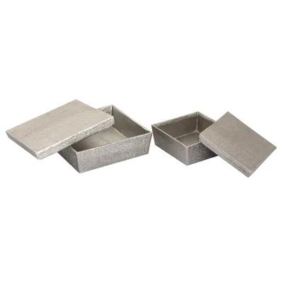 Square Linen Texture Box - Small Silver