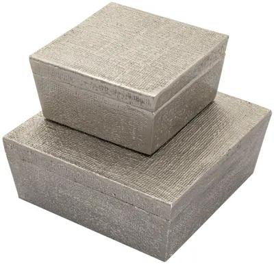 Square Linen Texture Box - Small Silver