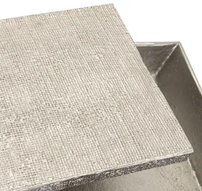 Square Linen Texture Box - Small Silver