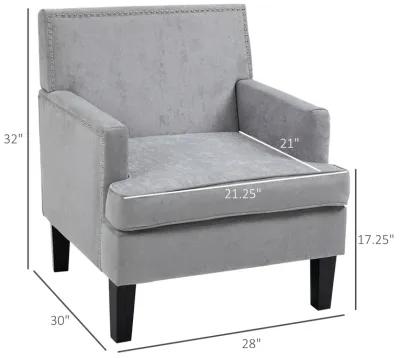 HOMCOM Modern Accent Chair, Upholstered Living Room Chair with Solid Wood Legs and Nailhead Trim, Armchair for Living Room, Bedroom, Home Office, Light Gray