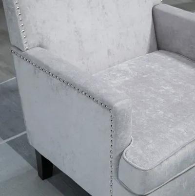 HOMCOM Modern Accent Chair, Upholstered Living Room Chair with Solid Wood Legs and Nailhead Trim, Armchair for Living Room, Bedroom, Home Office, Light Gray