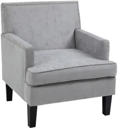 HOMCOM Modern Accent Chair, Upholstered Living Room Chair with Solid Wood Legs and Nailhead Trim, Armchair for Living Room, Bedroom, Home Office, Light Gray