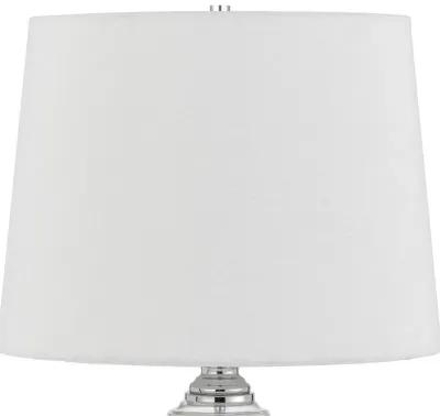 23 Inch Hourglass Ribbed Glass Base Table Lamp, Dimmer, Clear-Benzara