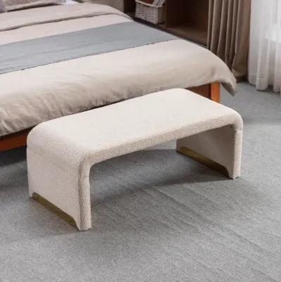 Hivvago Boucle Fabric Loveseat Ottoman Bedroom Footstool With Gold Metal Legs