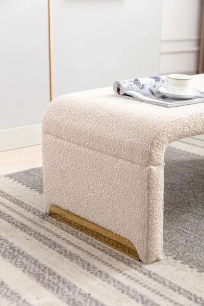 Hivvago Boucle Fabric Loveseat Ottoman Bedroom Footstool With Gold Metal Legs