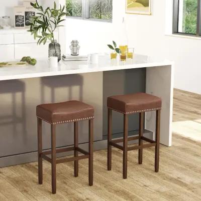 Upholstered Bar Stools Set of 2 with Footrests for Counter