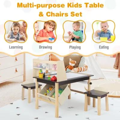 Kids Art Table and Chairs Set with Paper Roll and Storage Bins-Coffee