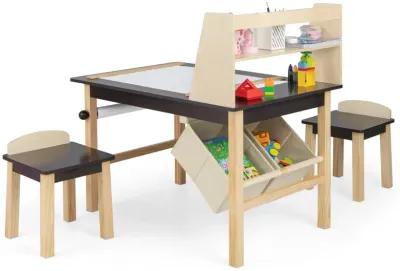 Kids Art Table and Chairs Set with Paper Roll and Storage Bins-Coffee