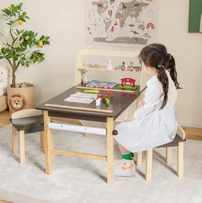 Kids Art Table and Chairs Set with Paper Roll and Storage Bins-Coffee